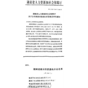 湖南省、市兩級就業(yè)扶貧基地稱號